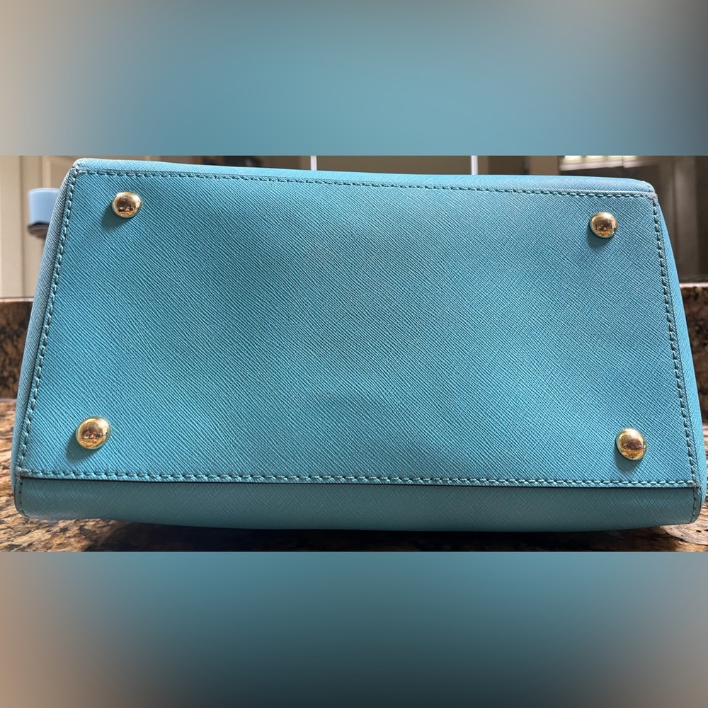 Michael Kors Satchel Bag Purse Removable Crossbody Rare Aqua Color Preloved - Picture 4 of 13